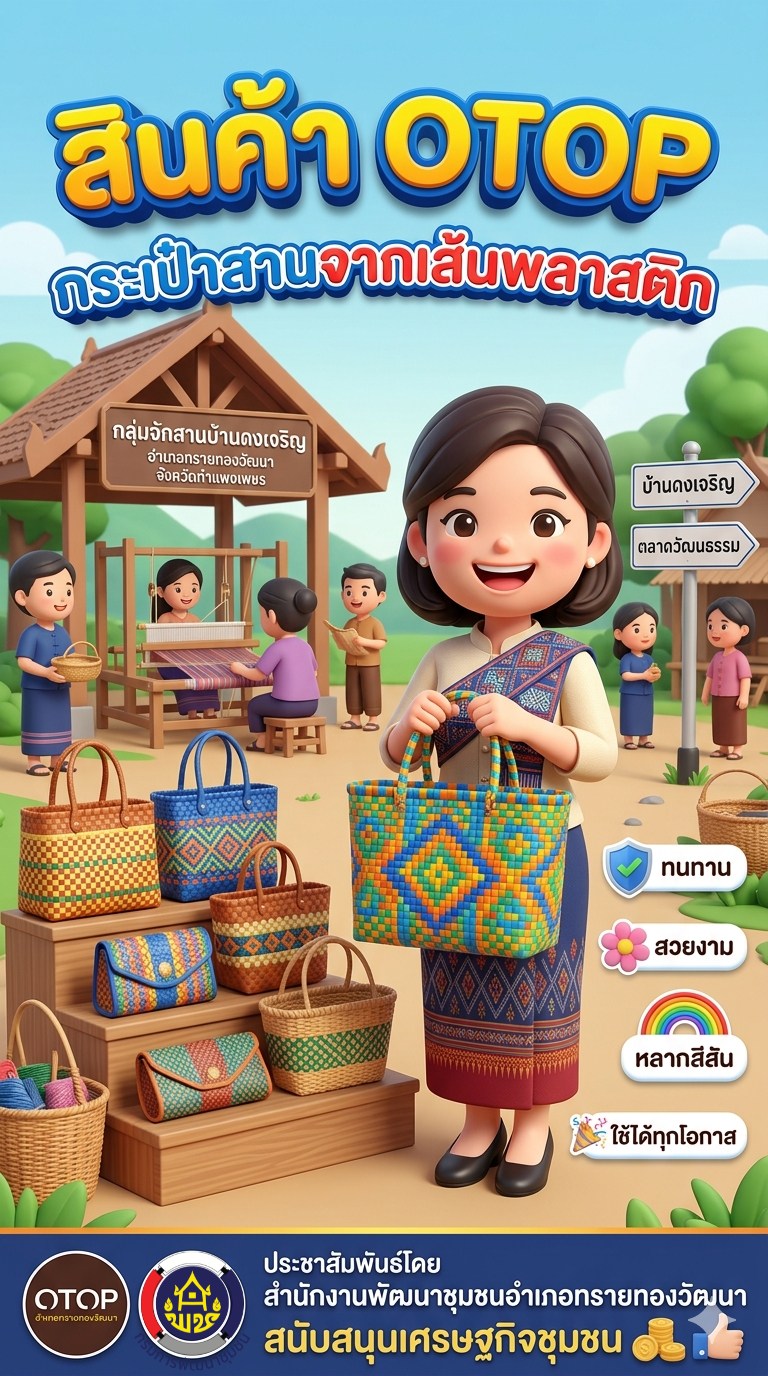 พช.ทรายทองวัฒนาขอประชาสัมพันธ์ "กระเป๋าสานจากพลาสติก"